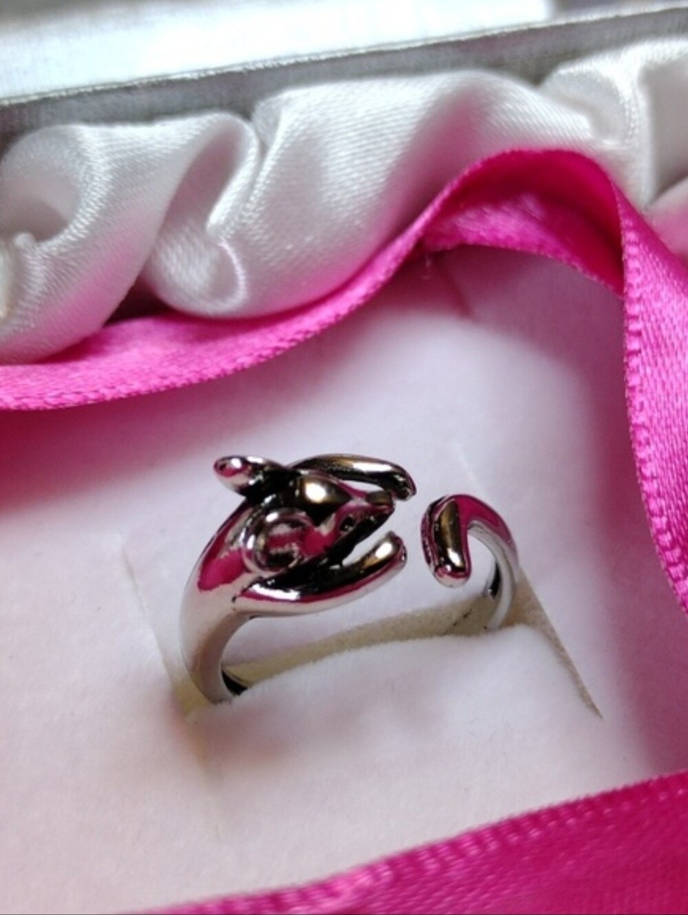 Silvertone Open Mouse Ring Whimisical Cottagecore Stackable